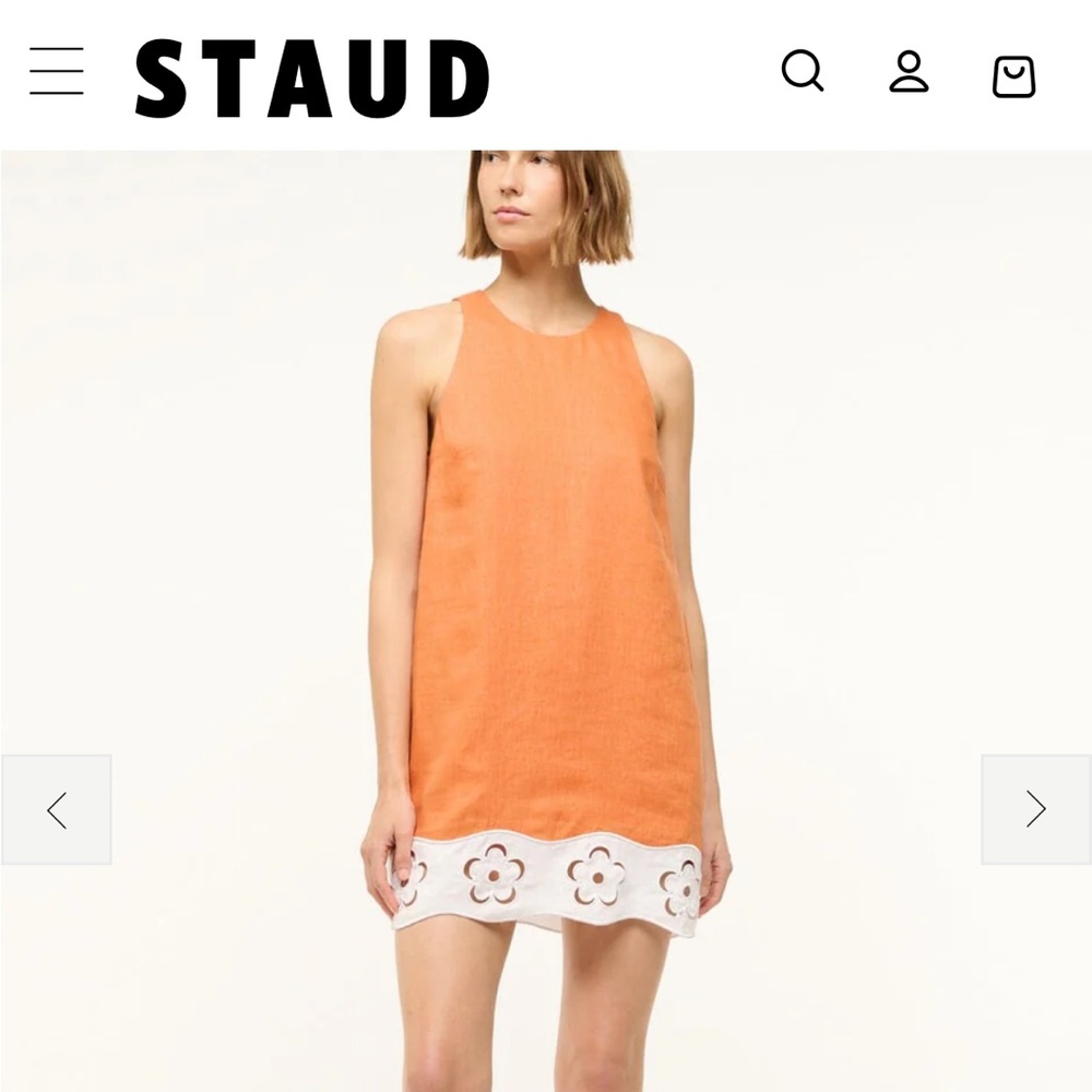 STAUD Orange Dress with White Floral Detail